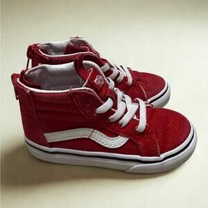 Vans Sk8-Hi Zip Toddler Size 7.5 Red High Top Sneakers Side Stripe